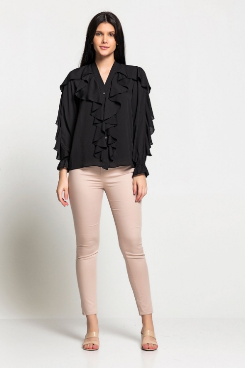 Picture of Woman Black Chiffon Ruffle Shirt