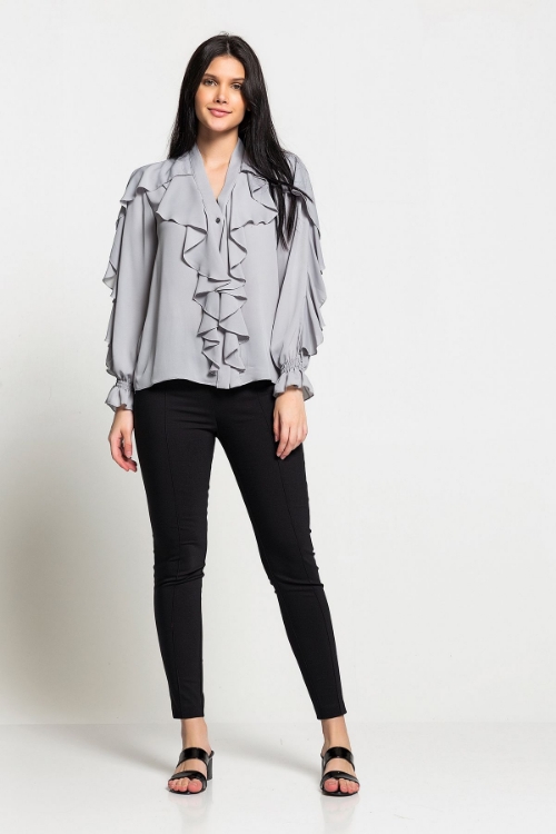 Picture of Woman Grey Chiffon Ruffle Shirt