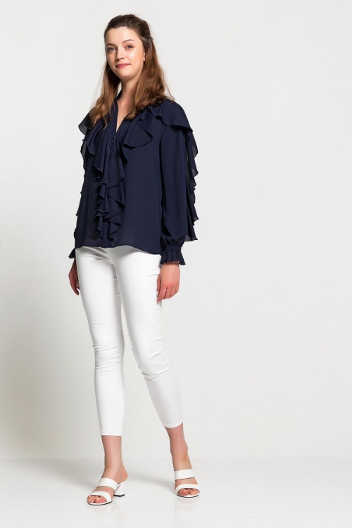 Picture of Woman Navy Navy Blue Chiffon Ruffle Shirt