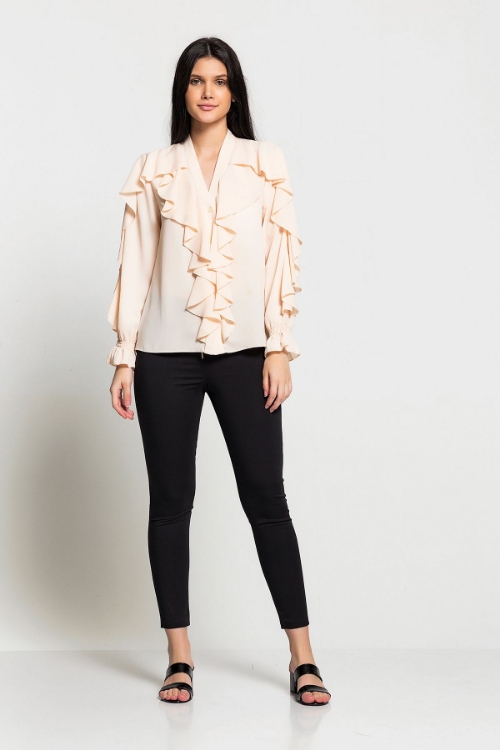 Picture of Woman Powder Chiffon Ruffle Shirt