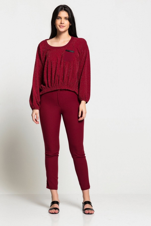 Picture of Woman Bordeux Maroon Rhinestone Suit