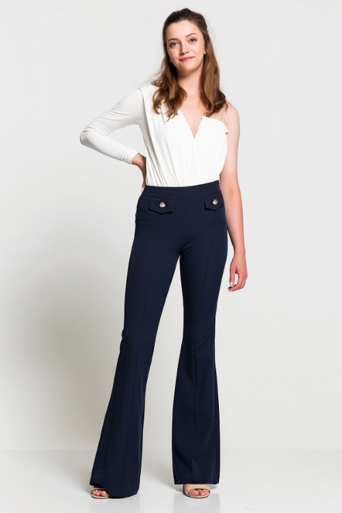 Picture of Woman Ecru One Sleeved Snap Design Blouse