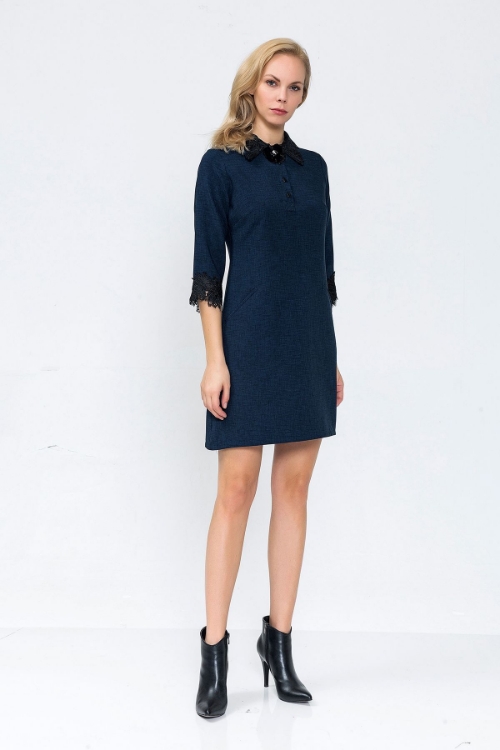 Picture of Woman Navy Navy Blue three quarter Trojan Sleeve Work Dress