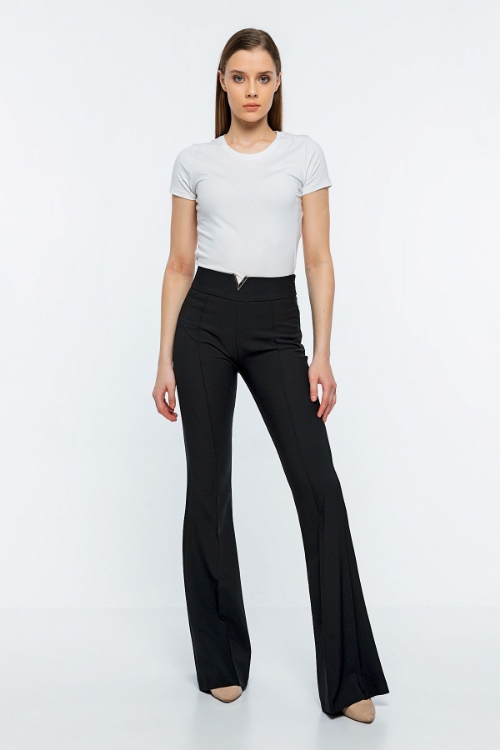 Picture of Woman Black V Accessory High Waist Flare Trotter Trousers