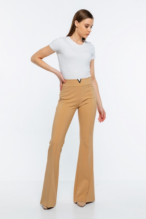 Picture of Woman Camel V Accessory High Waist Flare Trotter Trousers