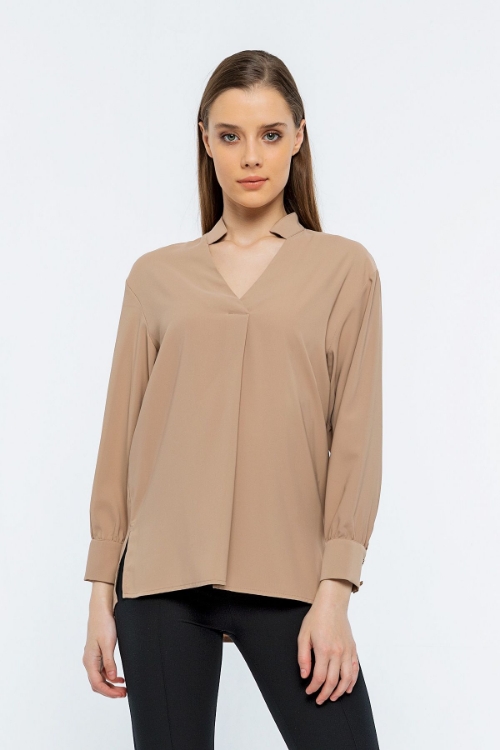 Picture of Woman Mink V Neck Well Slit Blouse