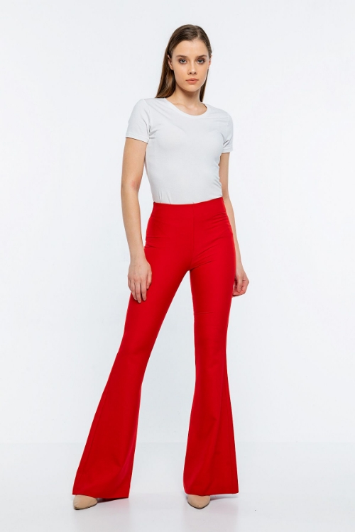 Picture of Woman Red side Zipped Classical Flare Trotter Trousers