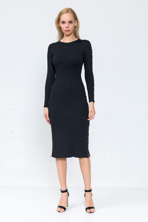 Picture of Woman Anthracite the sides Snap Knitwear Dress