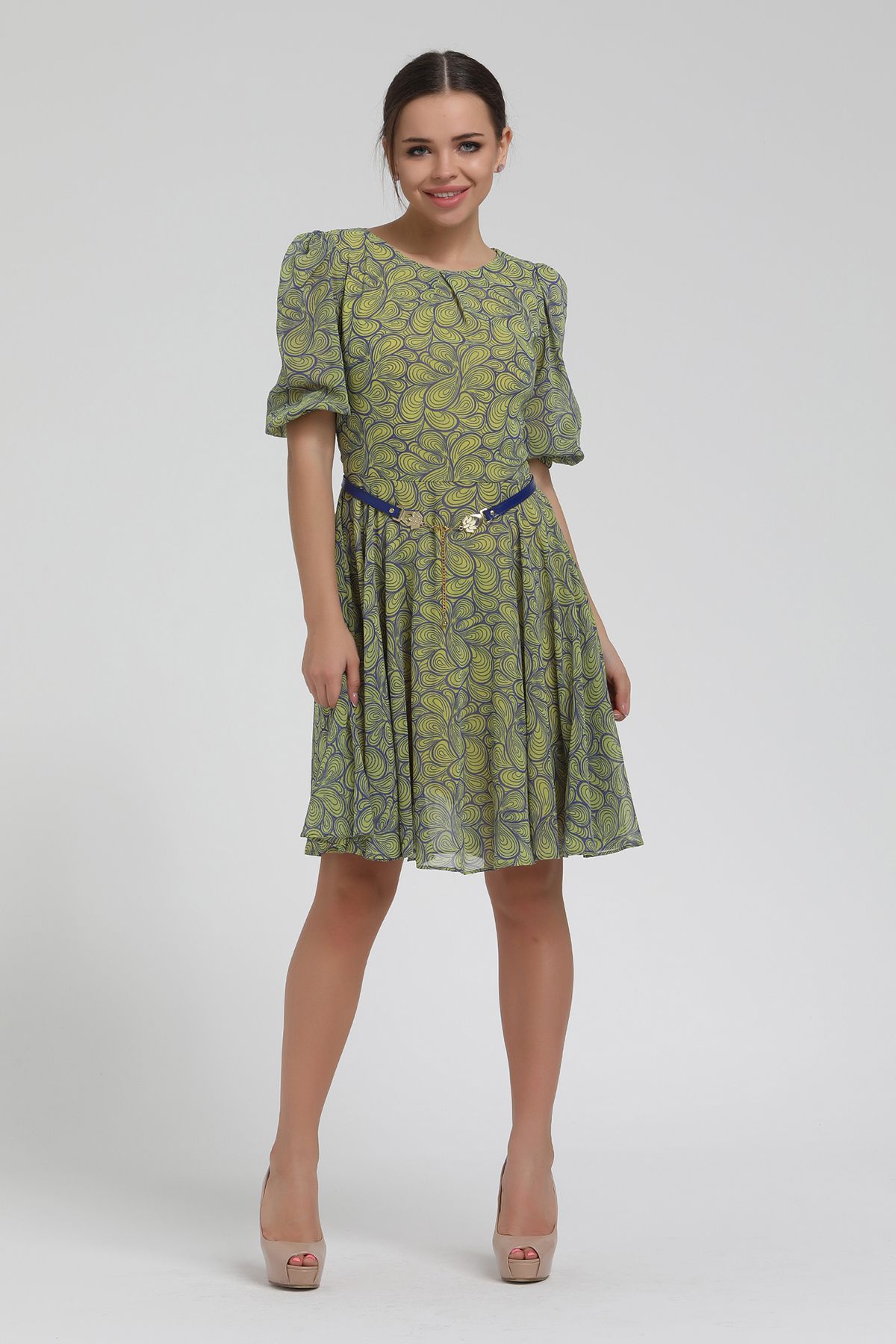 Picture of leaf Printed Watermelon Sleeve Short Dress