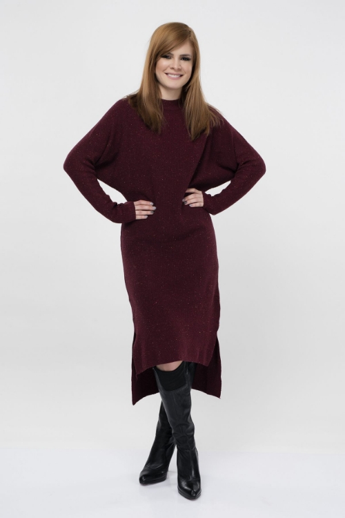 Picture of Woman Bordeux Maroon Bat Sleeve Long Maxi Knitwear Dress