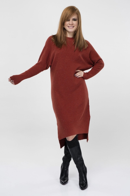 Picture of Woman Terra Cotta Tile Bat Sleeve Long Maxi Knitwear Dress