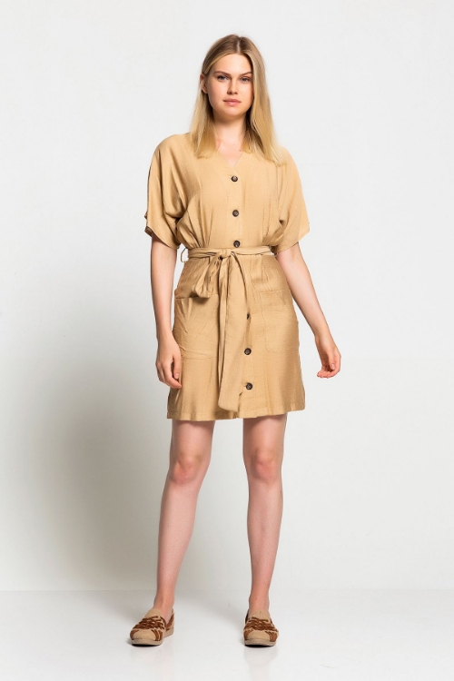 Picture of Woman Beige Summery Linen Dress