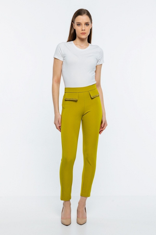 Kadın Yeşil Yüksek Bel Cep Detaylı Pantolon resmi