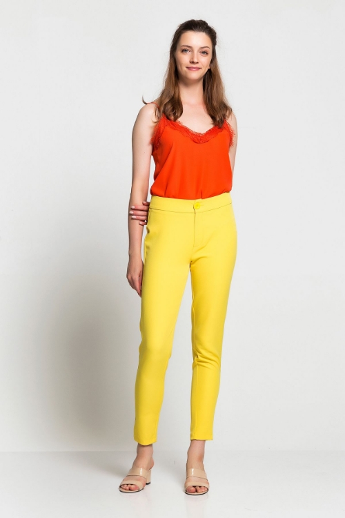 Picture of Woman Yellow High Waist Skinny Trotter basic Trousers