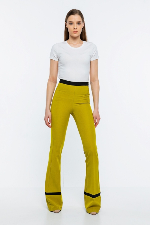 Picture of Woman Green High Waist garnished Flare Trotter Trousers