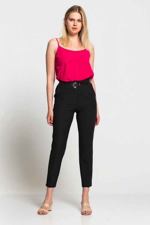 Picture of Woman Black High Waist Belted Trousers