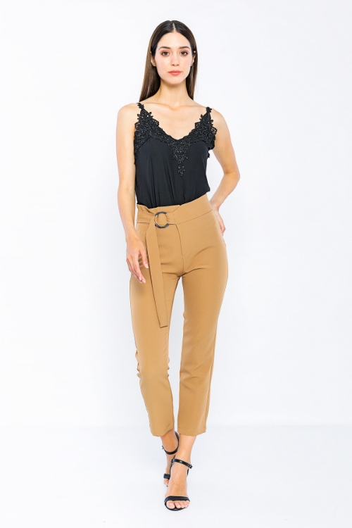 Picture of Woman Brown High Waist Normal Trotter Work Trousers