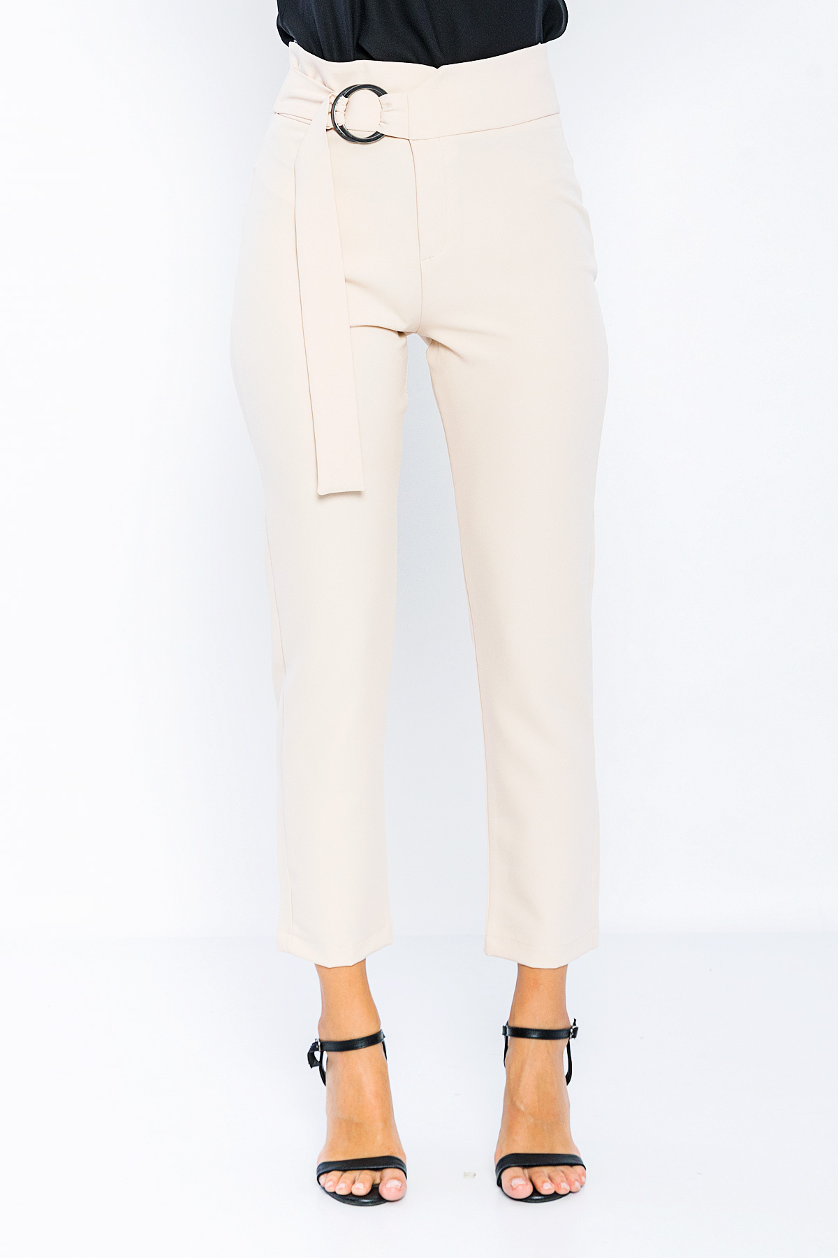 Picture of Woman Beige High Waist Normal Trotter Work Trousers