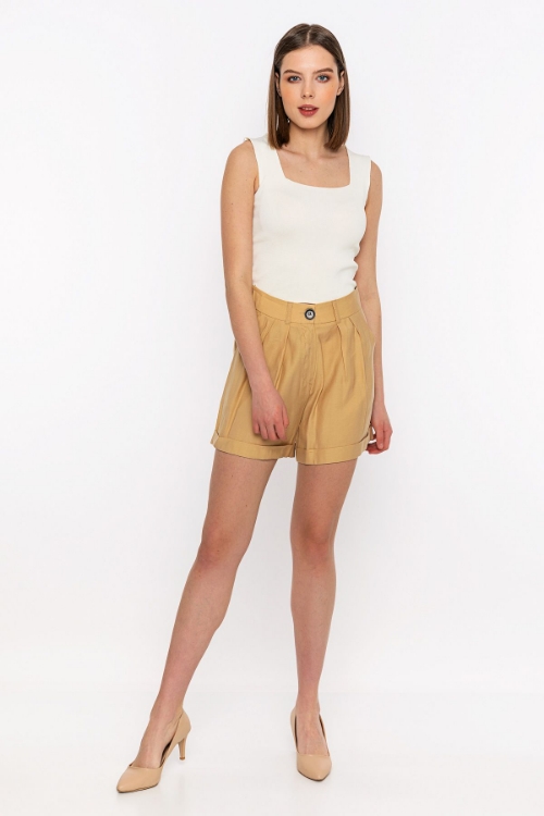 Picture of Woman Beige High Waist pleat Detayli Sort