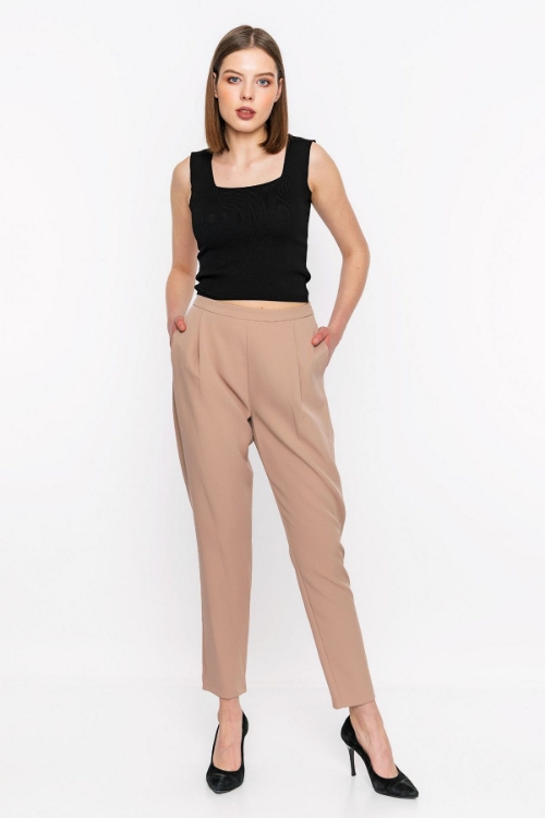 Kadın Vizon Yüksek Bel Şalvar Kesim Pantolon resmi