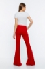 Kadın Kırmızı Yüksek Bel Yırtmaçlı İspanyol Paça Pantolon resmi