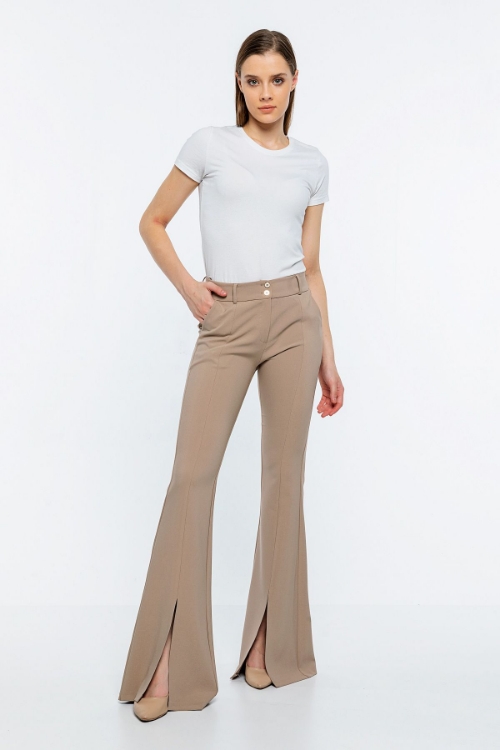 Picture of Woman Mink High Waist Slit Flare Trotter Trousers