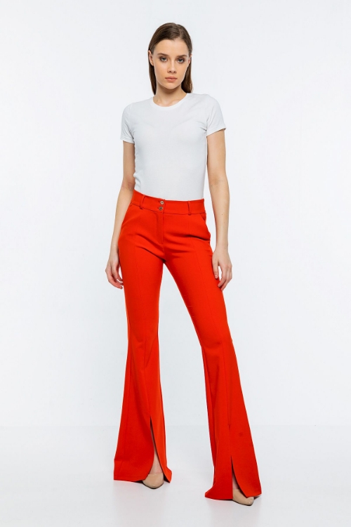 Picture of Woman Coral High Waist Slit Flare Trotter Trousers