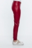 Picture of Woman Bordeux Maroon Chain Detailed Leather Trousers