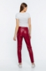 Picture of Woman Bordeux Maroon Chain Detailed Leather Trousers